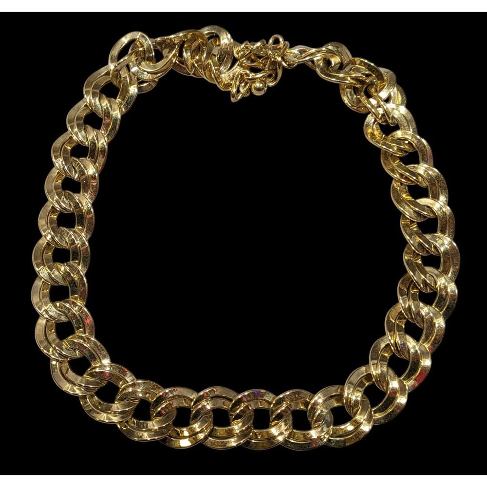Vintage Midcentury Glam Heavy Gold Tone Double Loop Chain Necklace